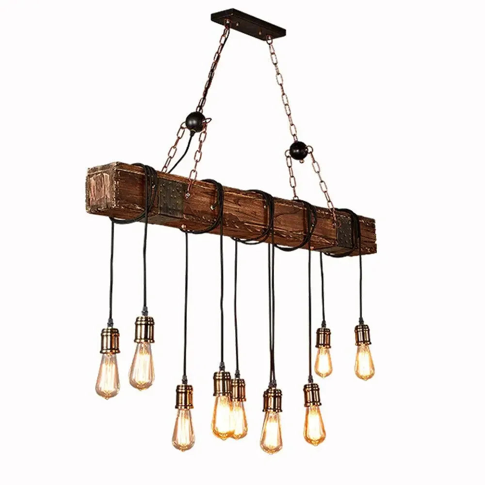 Wooden Beam Rustic Farmhouse Chandelier Pendant Light For Kitchen Island
