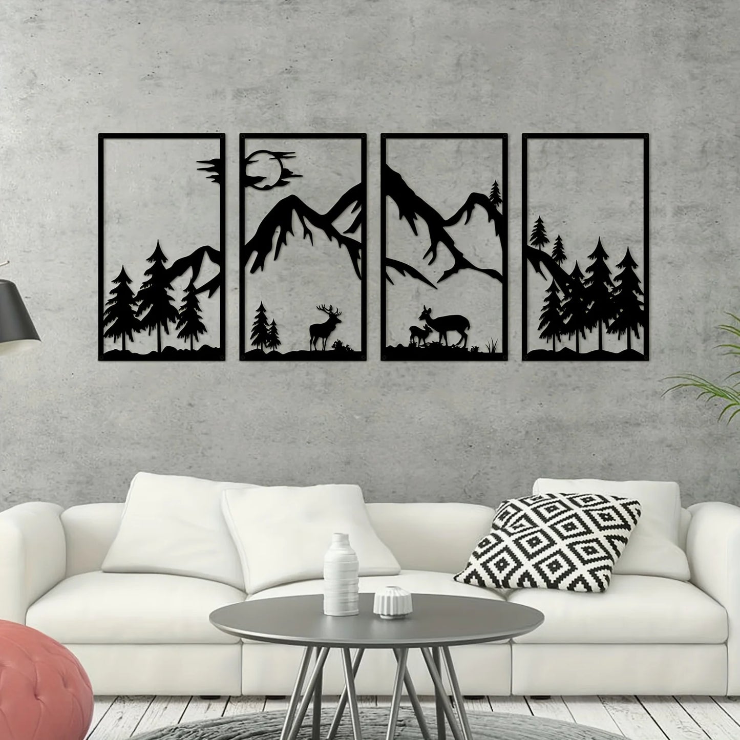 Abstract Mountain Wall Art Set, Rural Decor, Unframed 4-Piece