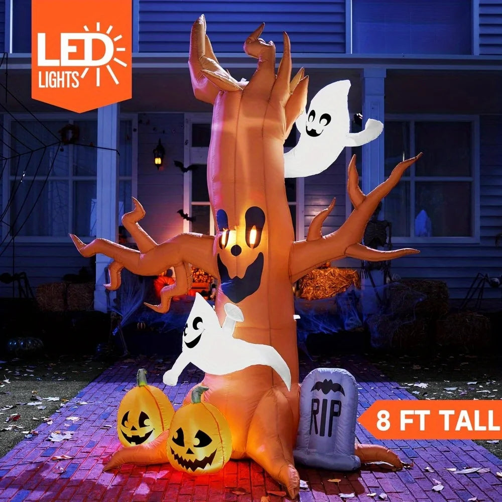 Halloween Inflatable Scary Tree With Ghosts And LED Yard Decor