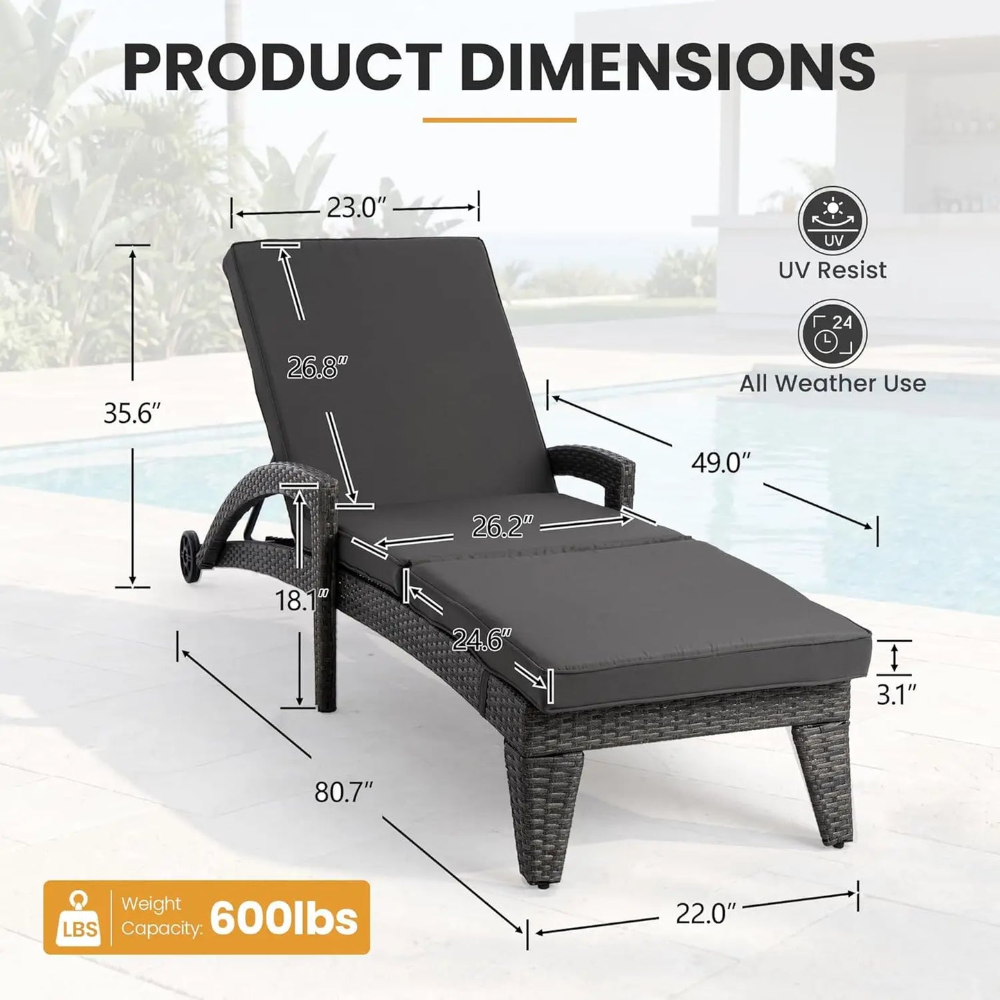 Outdoor Wicker Reclining Chaise Lounge Set 4 Position Adjustable Chairs