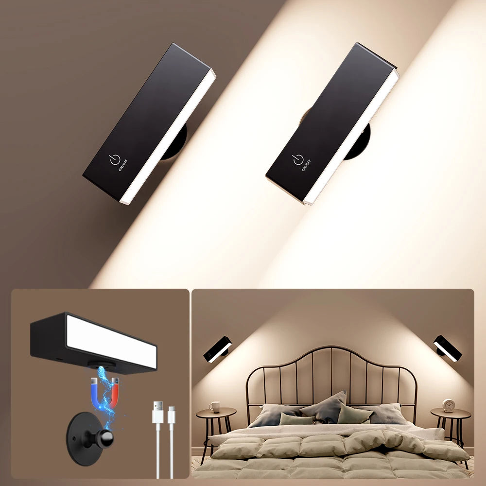 Two Pack Rechargeable Magnetic Wall Sconces Bedside Lamp USB Charge