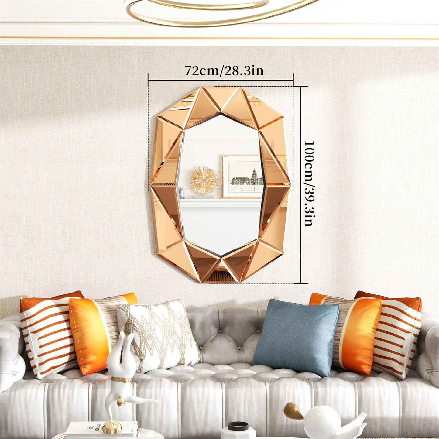 Asymmetrical Decorative Wall Mirror With Glass Inlaid Accent Venetian Style