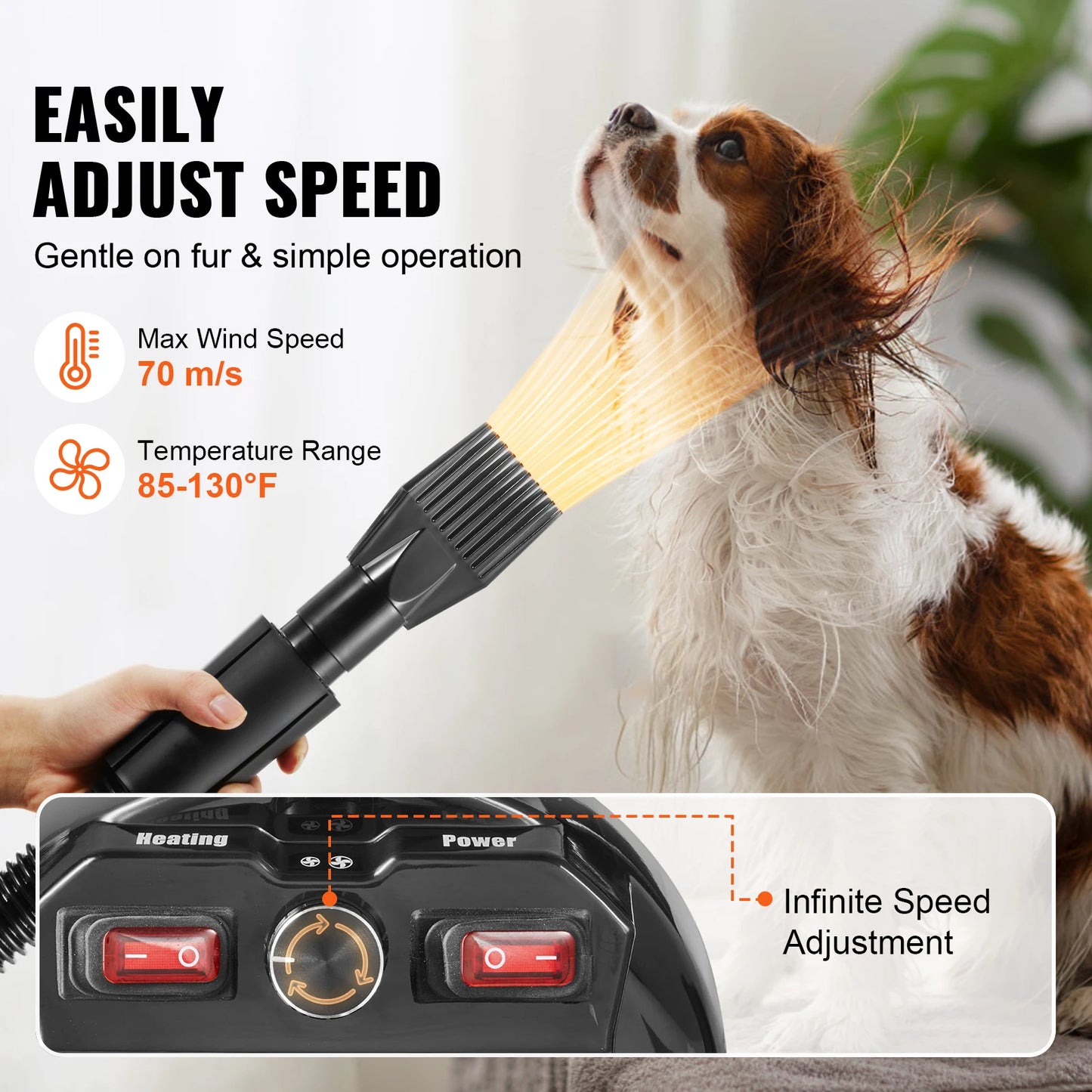 SucceBuy Dog Grooming Dryer With Adjustable Speed And Nozzles