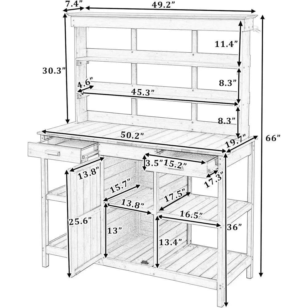 Outdoor Wooden Potting Bench Garden Workstation With Cabinet And Open Shelves