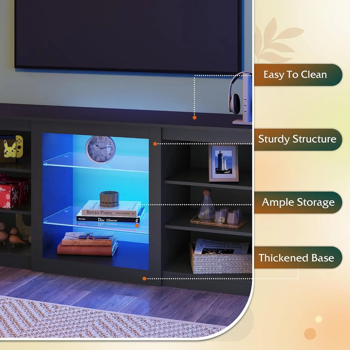 Modern TV Stand With Adjustable Shelves And RGB LED Lighting