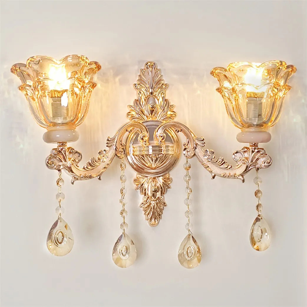 Vrygle Floral Wall Sconce With Crystal Lampshade Entrance Hallway Decor