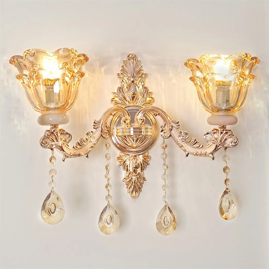 Vrygle Floral Wall Sconce With Crystal Lampshade Entrance Hallway Decor
