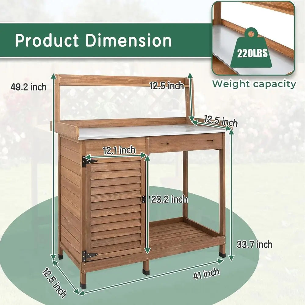 Potting Bench Table With Storage Cabinet Outdoor Garden Workstation
