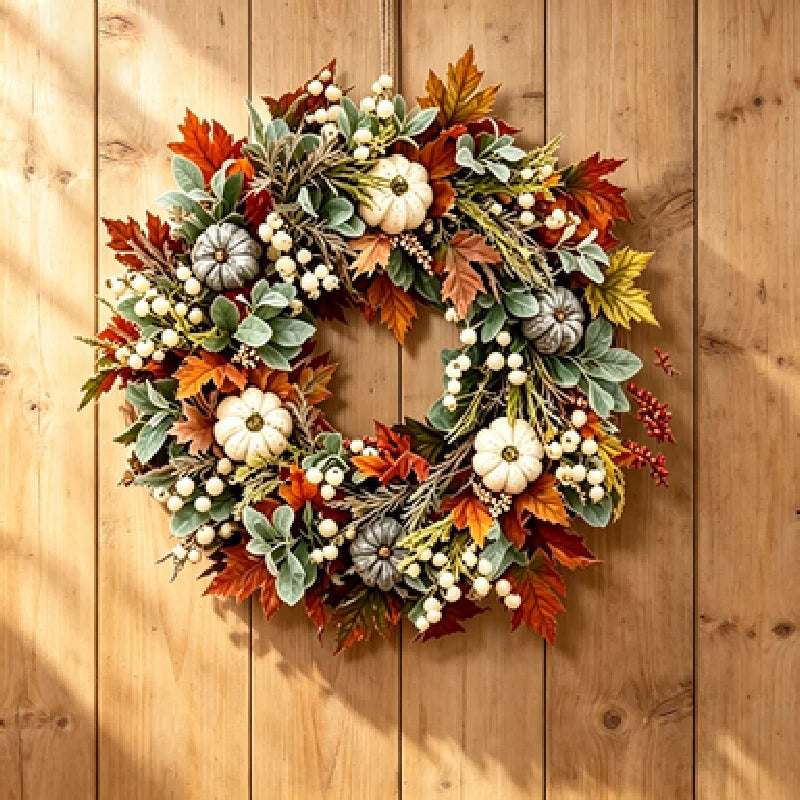 Autumn Harvest Wreath With Pumpkins Pinecones And Maple Leaves for Home Decor