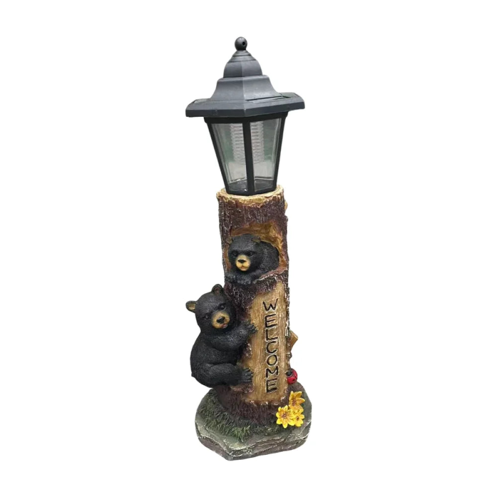 Solar Powered Bear Welcome Statue For Garden