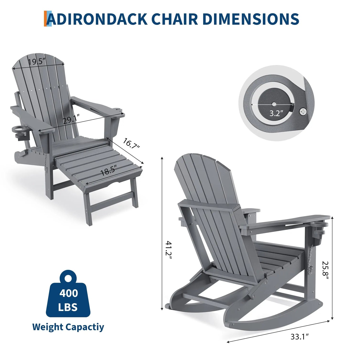 Studyset Folding Adirondack Rocking Chair With Footrest And Cup Holder