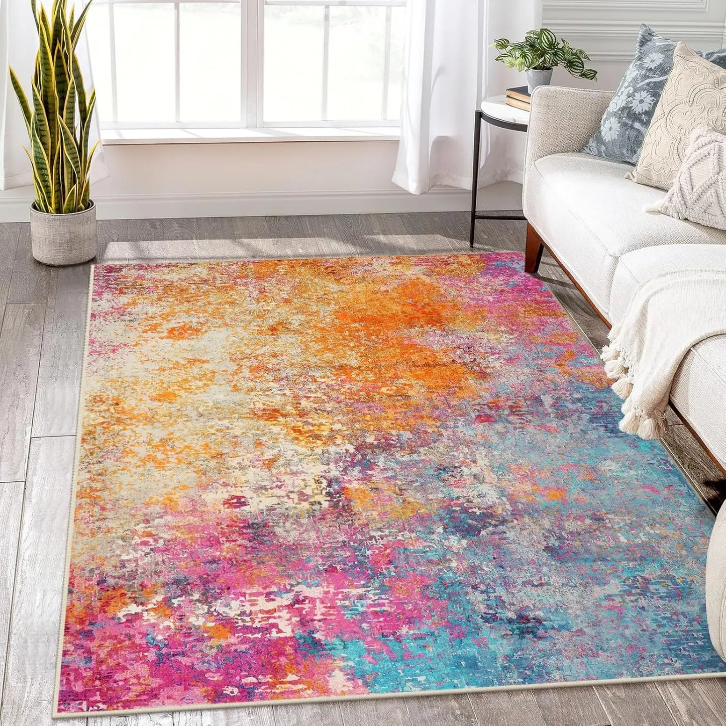Modern Abstract Washable Area Rug Non Slip Low Pile Stain Resistant