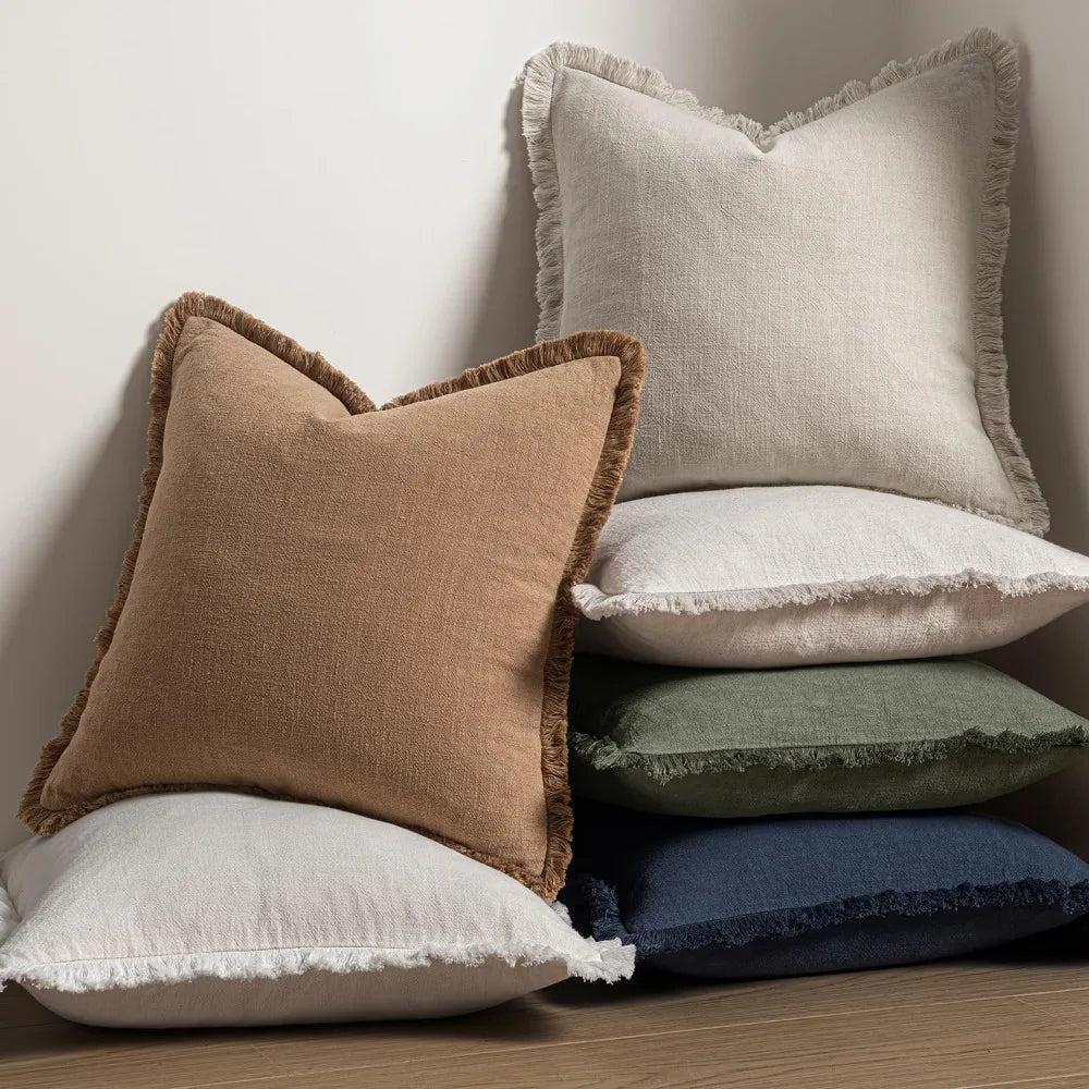 Boho Farmhouse Linen Fringe Pillow Covers Set Of 2