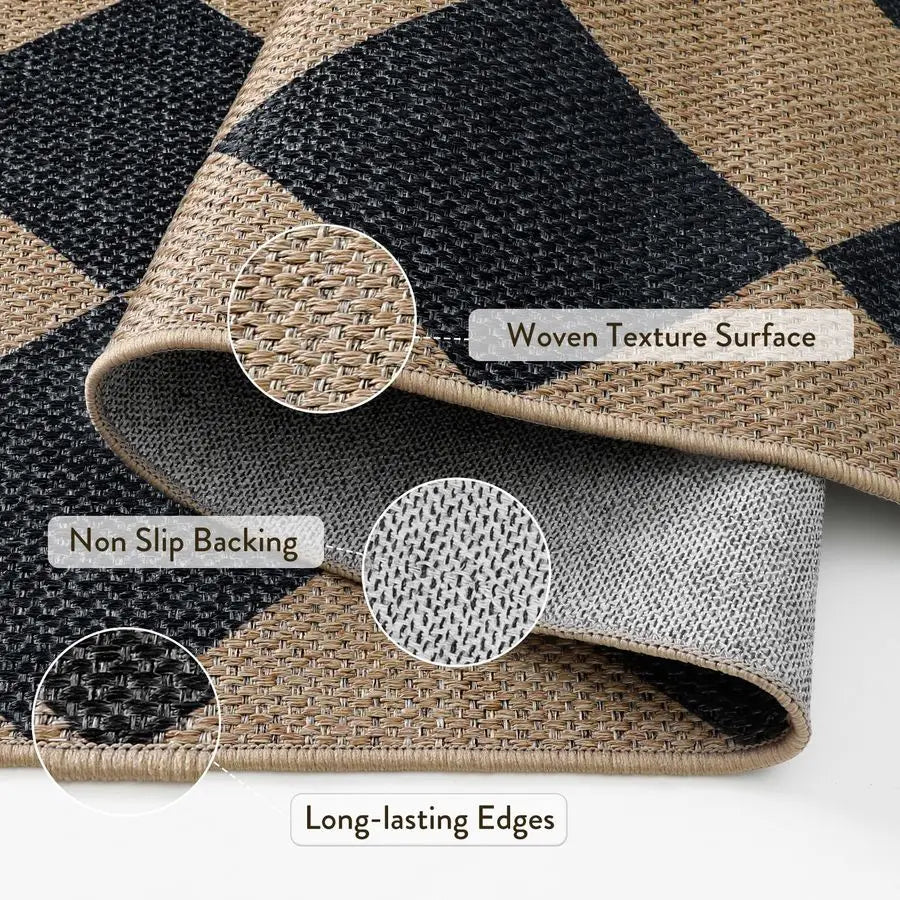 Checkered Jute Outdoor Rug Washable For Entryway And Living Spaces