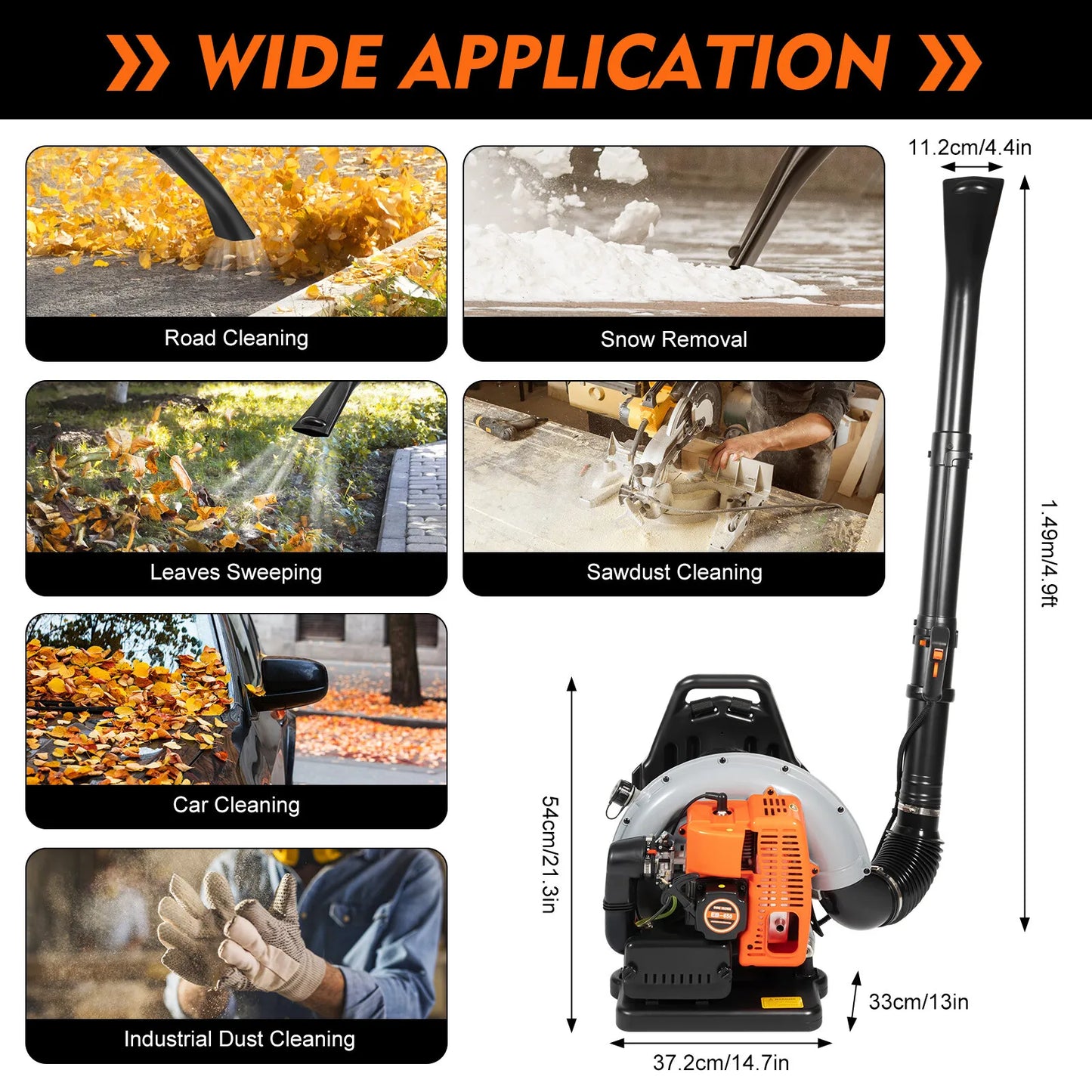 Bymaocar Gas Leaf Blower Backpack Adjustable Speed