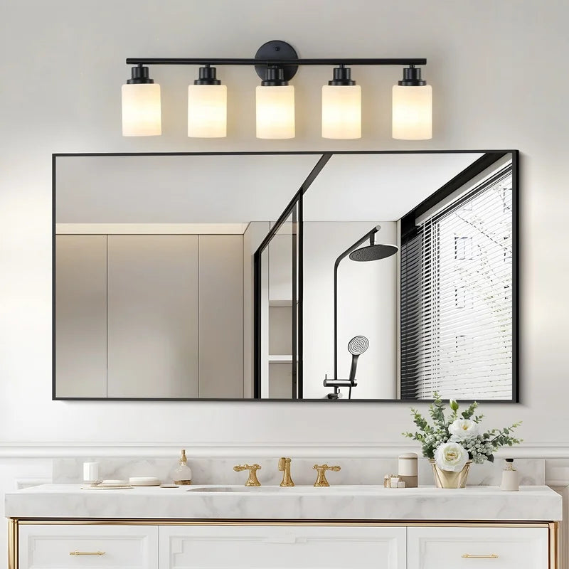 Modern Five Light Vanity Mirror With Black Iron Frame