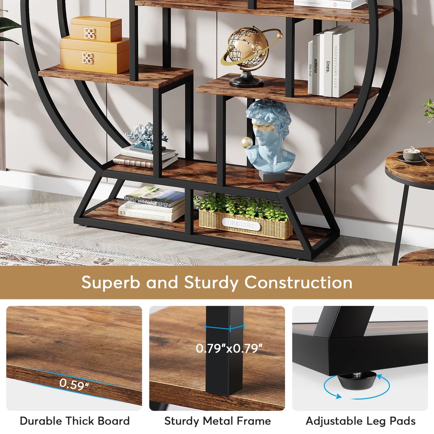 Tribesigns Round Bookshelf Etagere Bookcase With Five Tiers