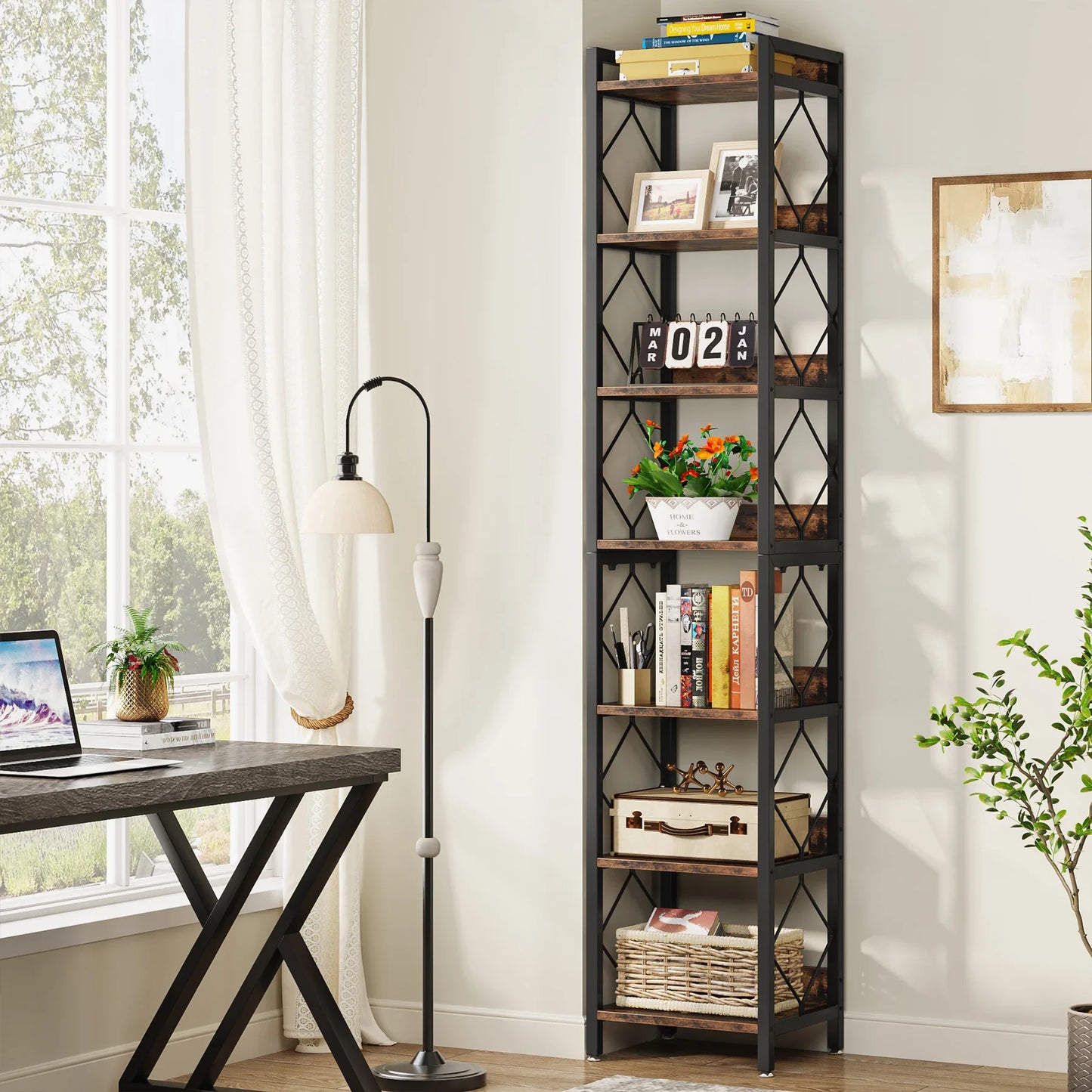 Tribesigns Narrow Bookshelf Seven Tier Freestanding Display Unit