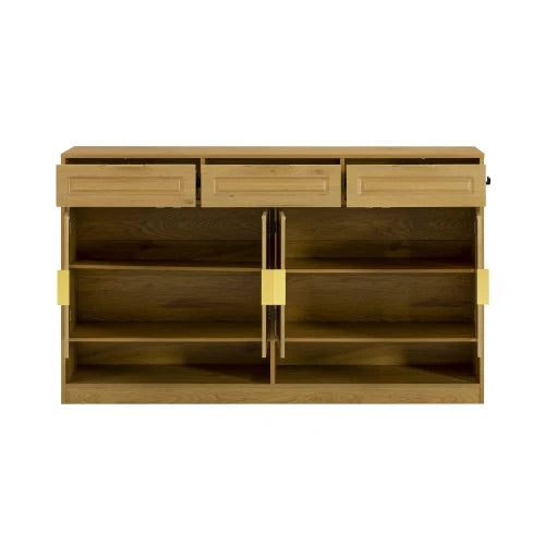 Farmhouse Style Sideboard With 3 Drawers And Open Shelves
