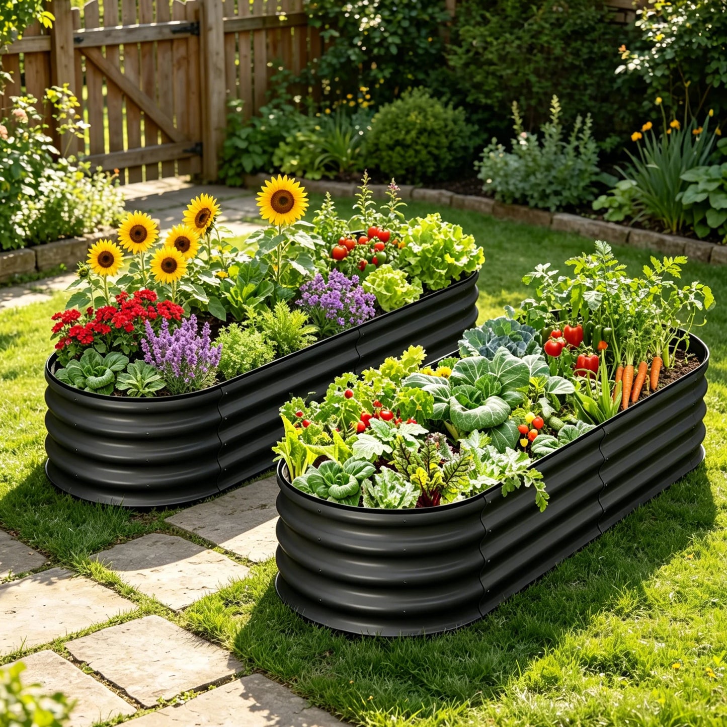 HiMISS Galvanized Oval Raised Garden Bed Open Bottom Two Pack