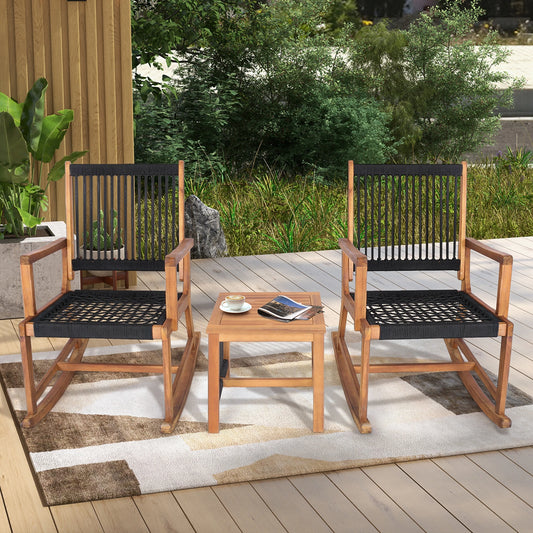 HOMASIS 3-Piece Patio Acacia Wood Bistro Table And Rocking Chairs