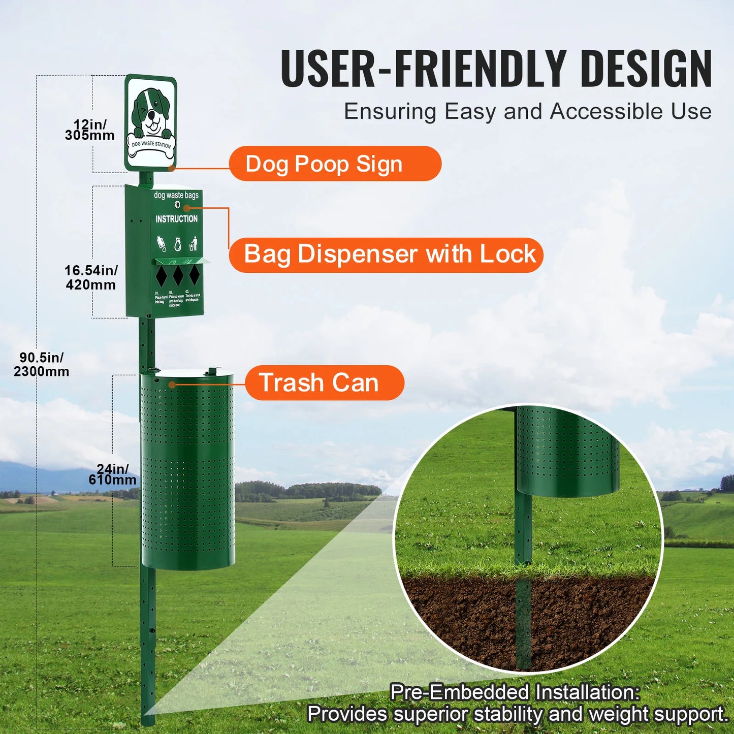 Dog Waste Station With Hand Wash Bottle For Outdoor Use