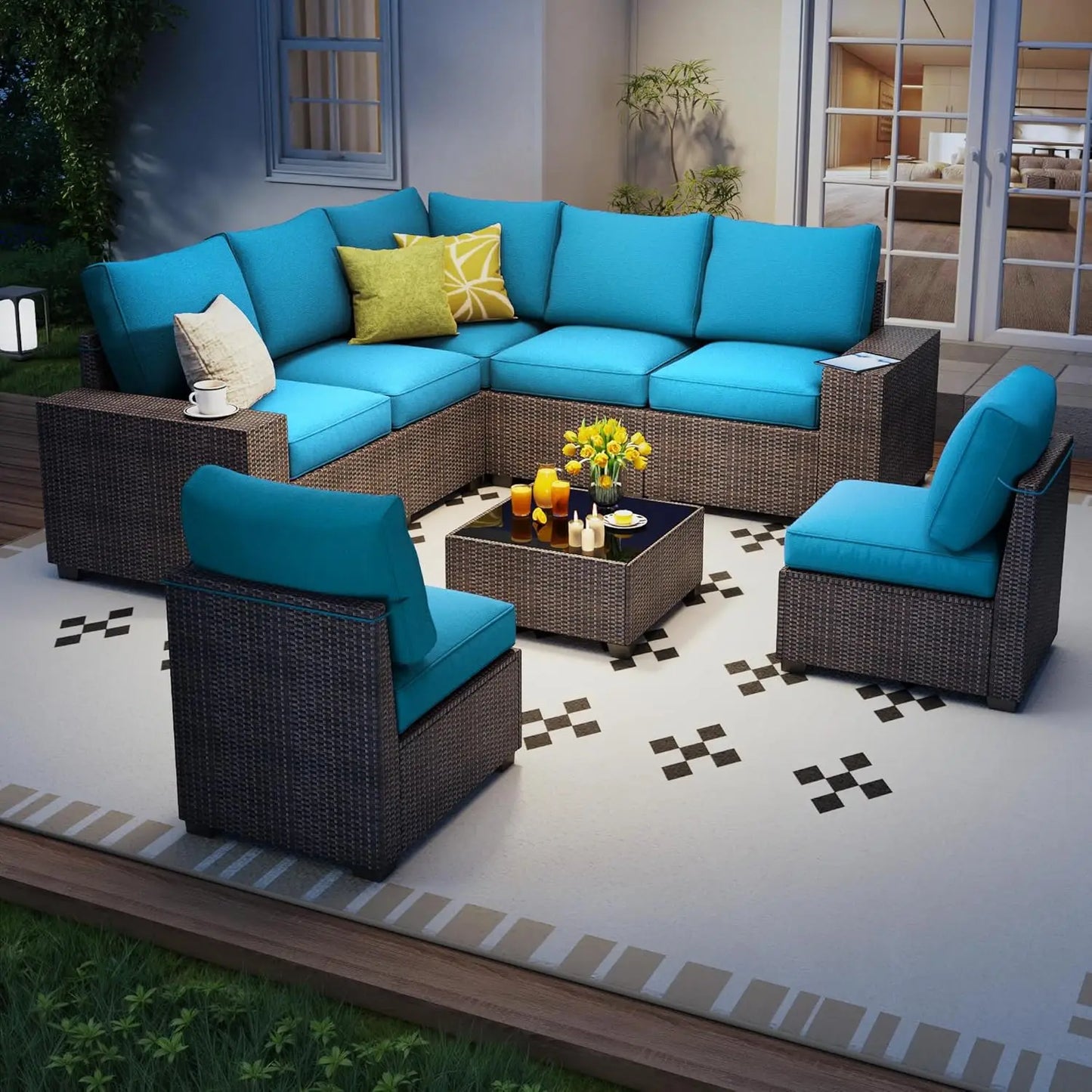 8 Piece Modular Rattan Outdoor Sectional Sofa Set Cushions