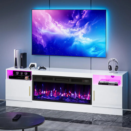 TV Stand With Fireplace LED Lighting For Living Room