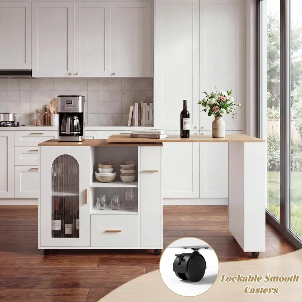 Rolling Kitchen Island With 360 Degree Swivel Extendable Table