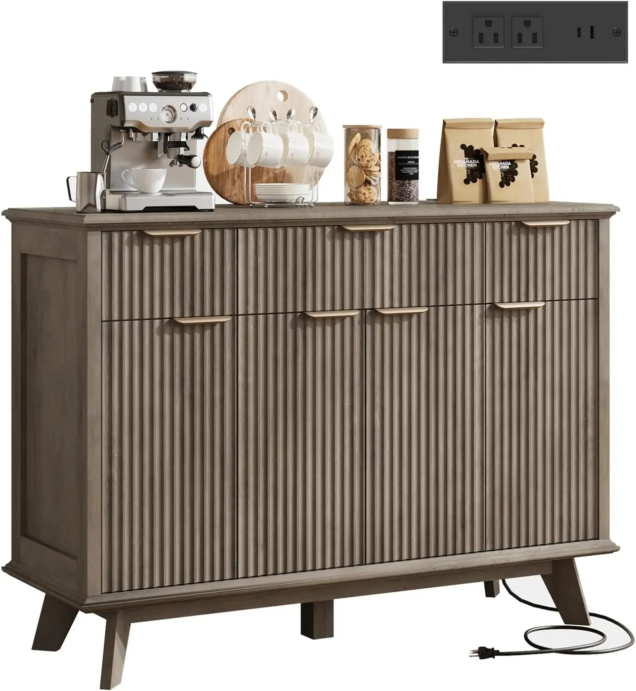 QUW Fluted Sideboard Buffet Cabinet With Charging Station