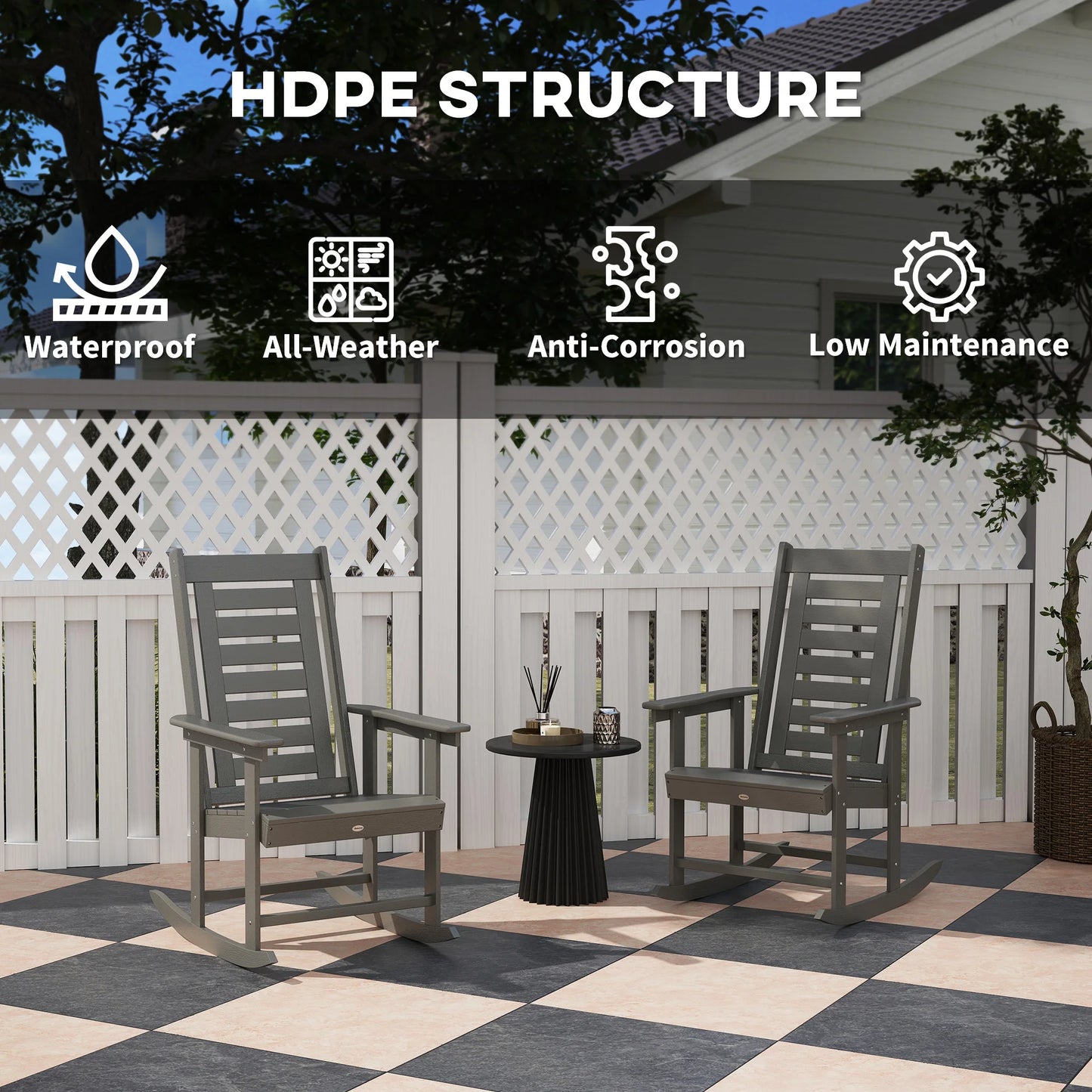 Outdoor Rocking Chairs Set HDPE High Back Patio Rockers