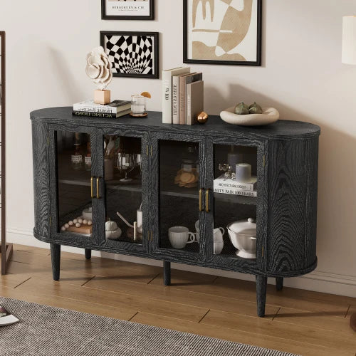 Glass Door Sideboard Storage Farmhouse Wood Buffet Adjustable Shelves