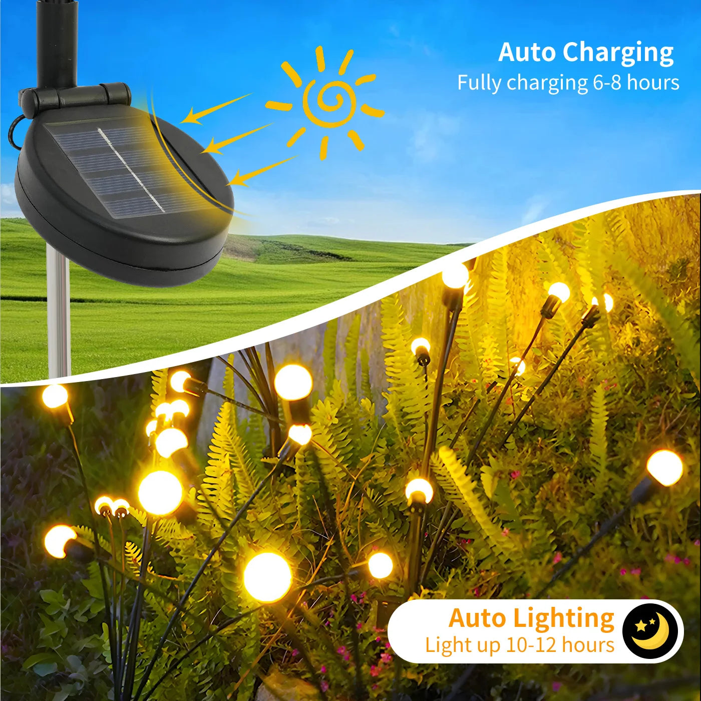 2-Pack 8-Head Solar Firefly Lights Outdoor Pathway Decorative IP65 Waterproof