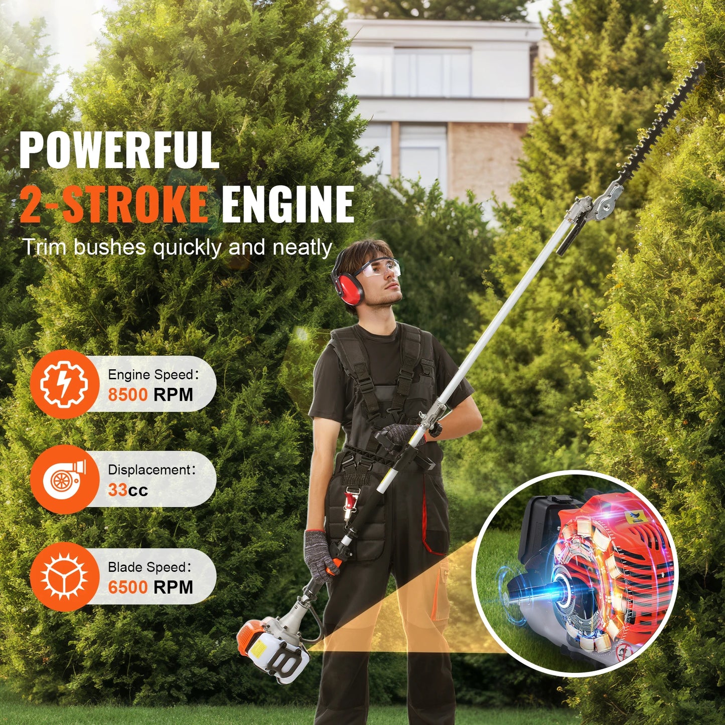 SucceBuy 33cc Gas Six In One Hedge Cutter Pole Saw