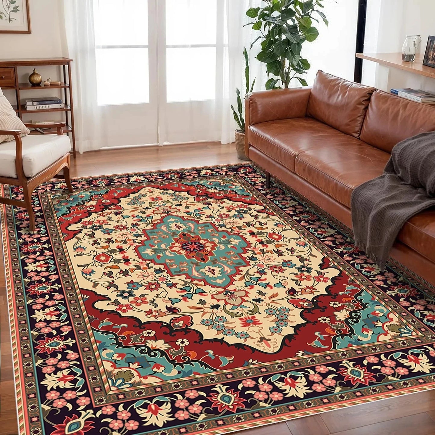 VIKAMA Bohemian Crystal Velvet Anti Slip Living Room Rug