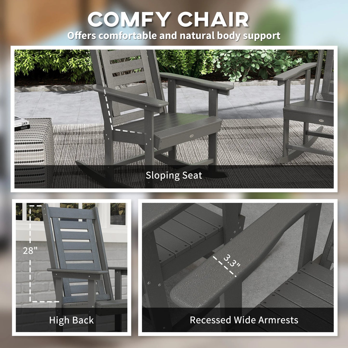 Outdoor Rocking Chairs Set HDPE High Back Patio Rockers