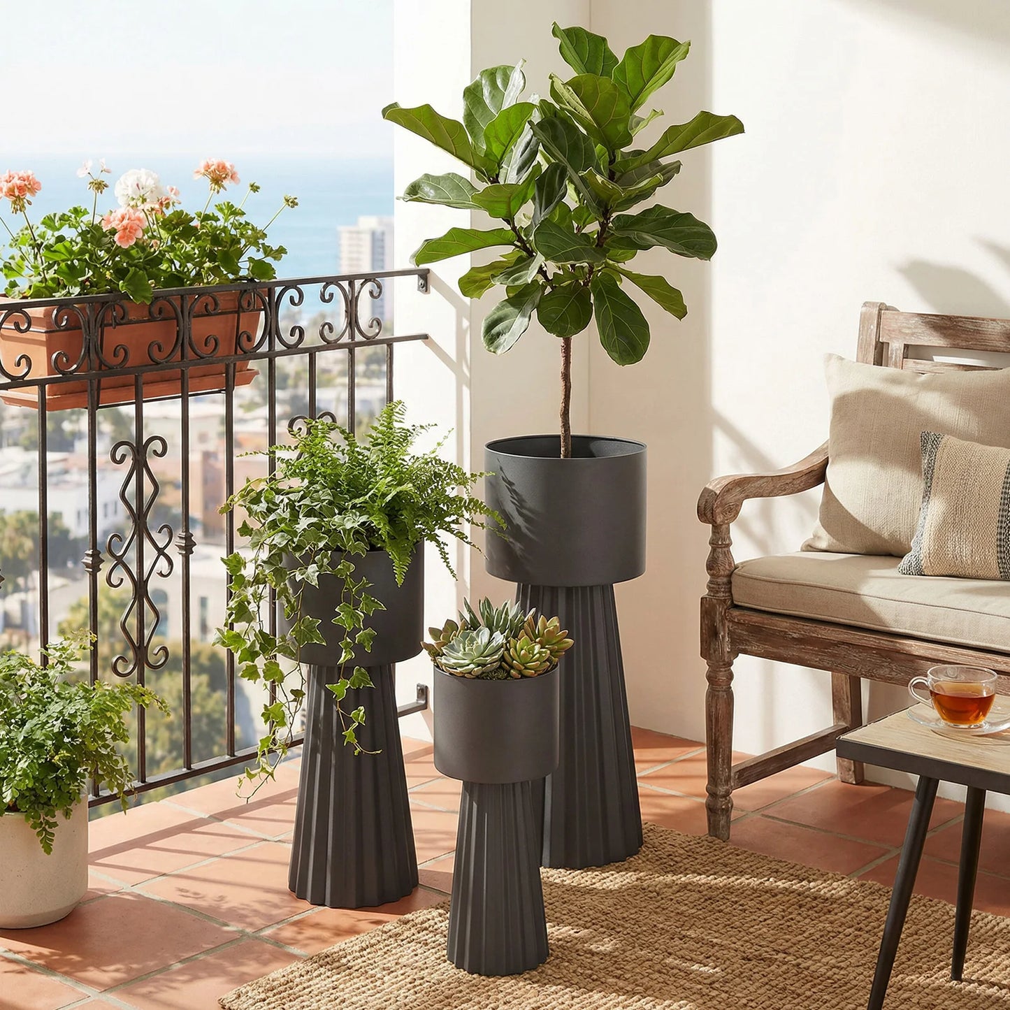 Metal Plant Pots With Stand Set For Indoor Outdoor Decor