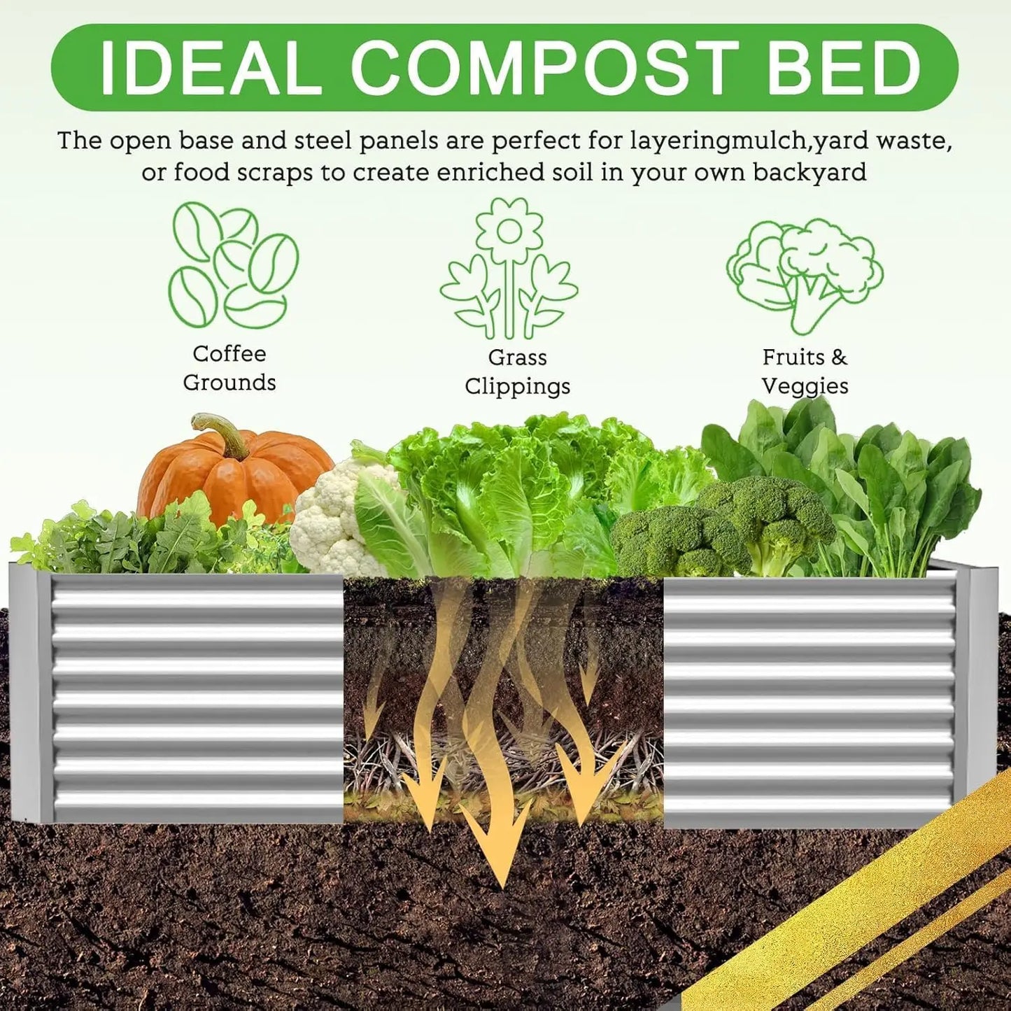 3-Piece Galvanized Raised Garden Bed For Vegetables And Flowers
