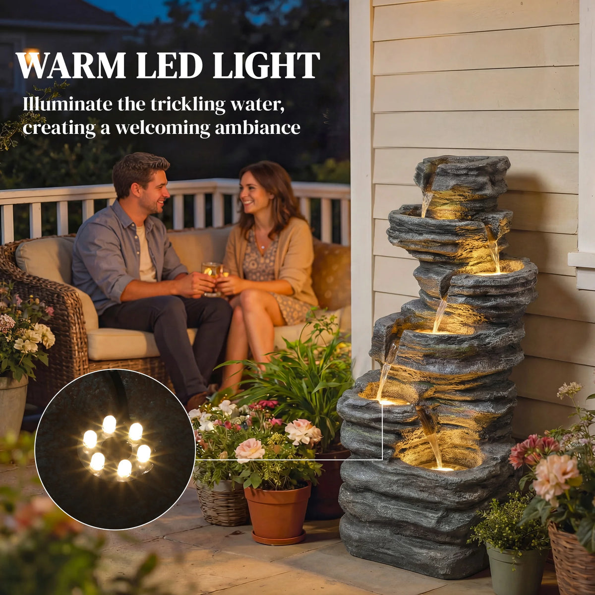 Outsunny Outdoor Six Tier Rock Waterfall Fountain for Garden Relaxation