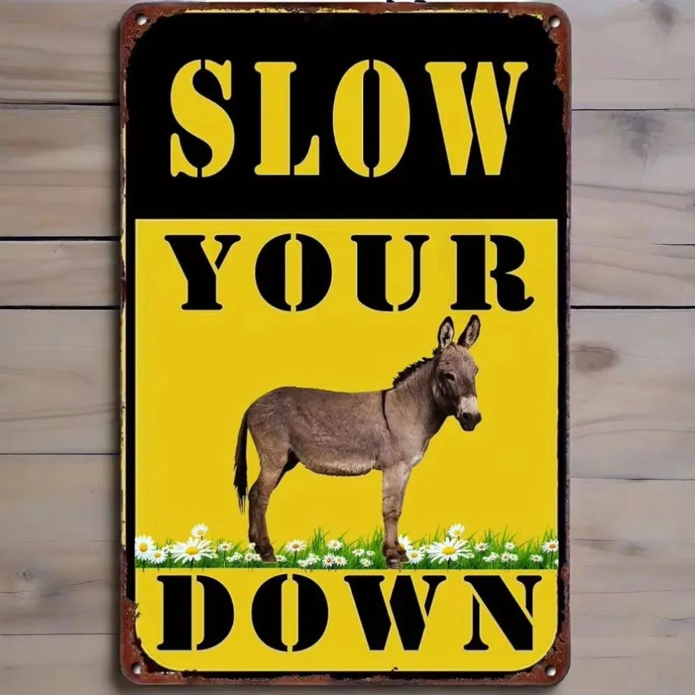 CIFBUY Slow Down Humorous Donkey Aluminum Sign For Home Decor