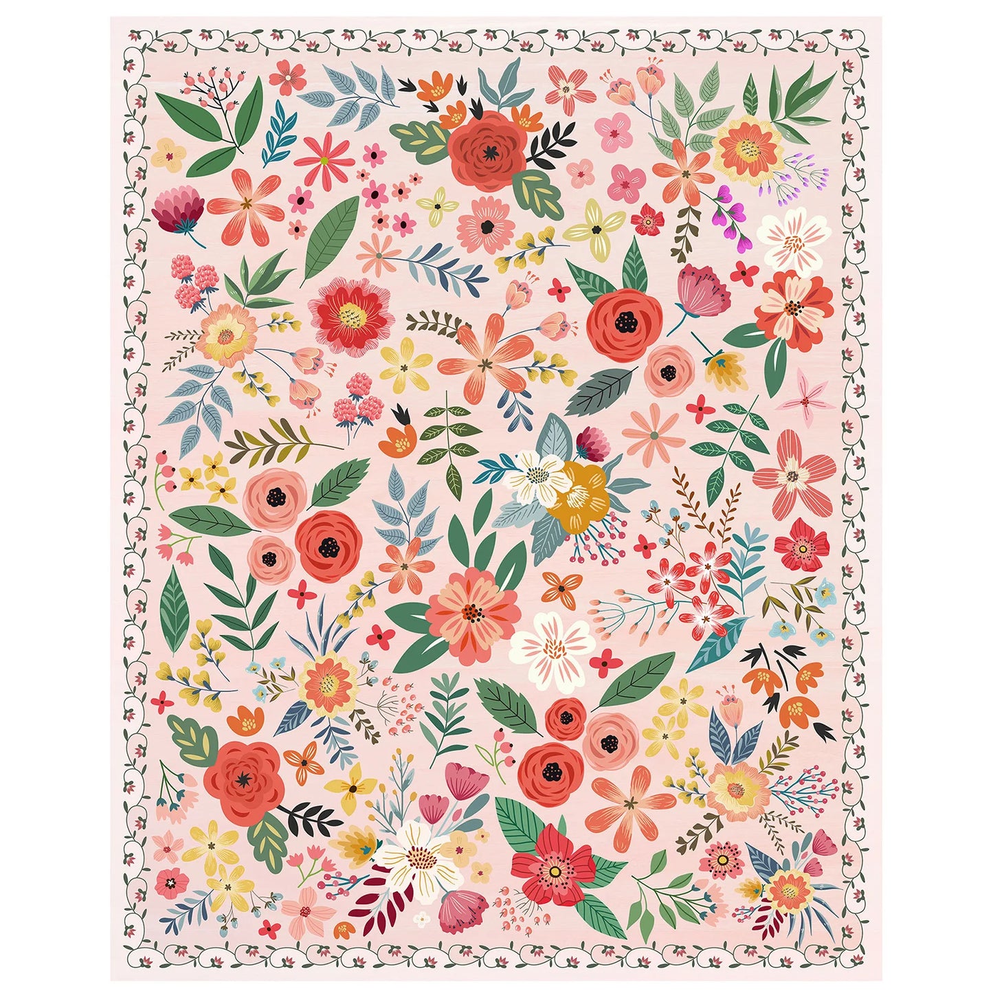 Boho Floral Washable Rug Non Slip Low Pile For Home