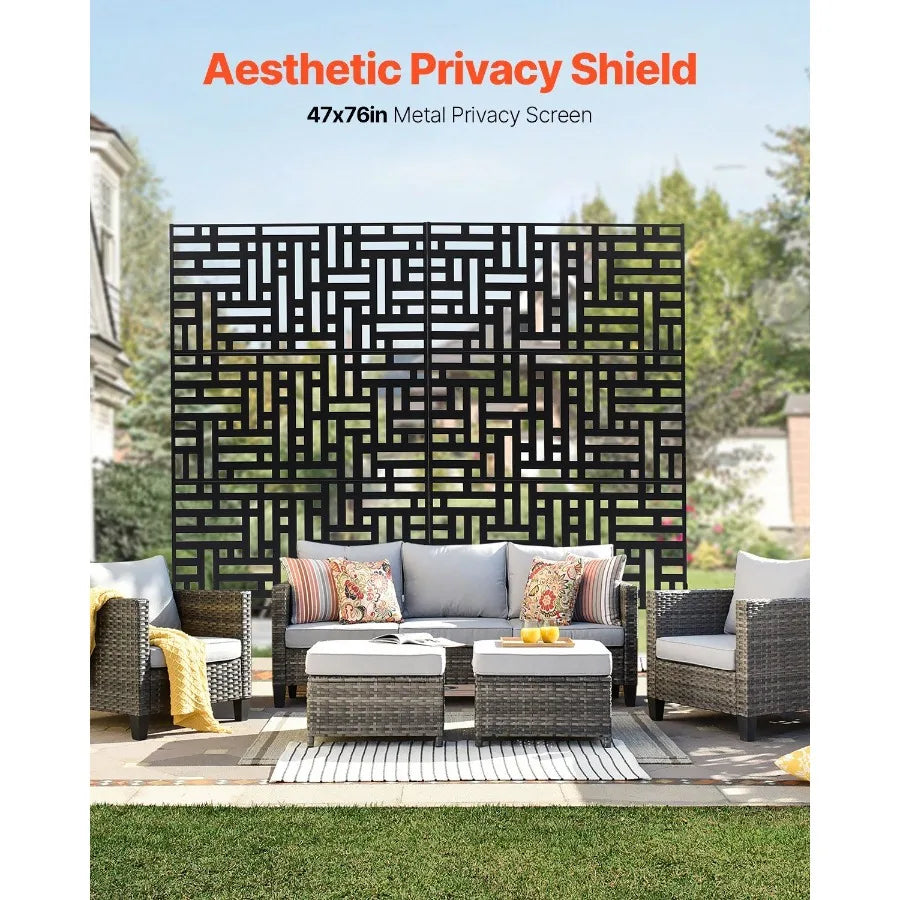 Outdoor Privacy Screen Three Panel Freestanding Steel Divider