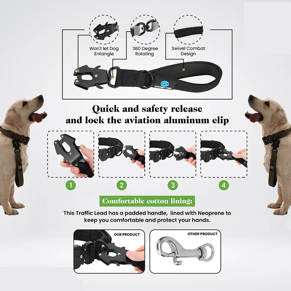Short Traffic Dog Leash With Padded Handle And Reflective Nylon