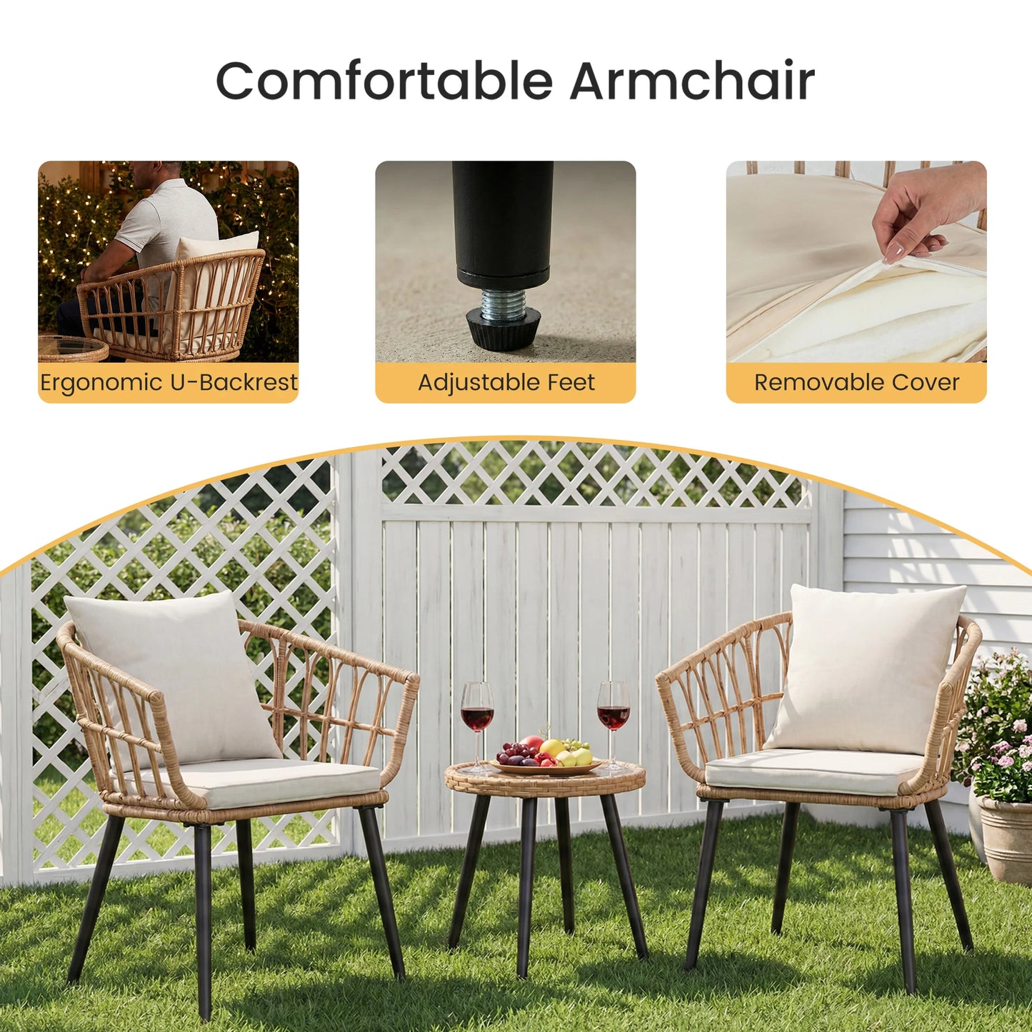 Wicker Patio Outdoor Set With Cushions Glass Top Table