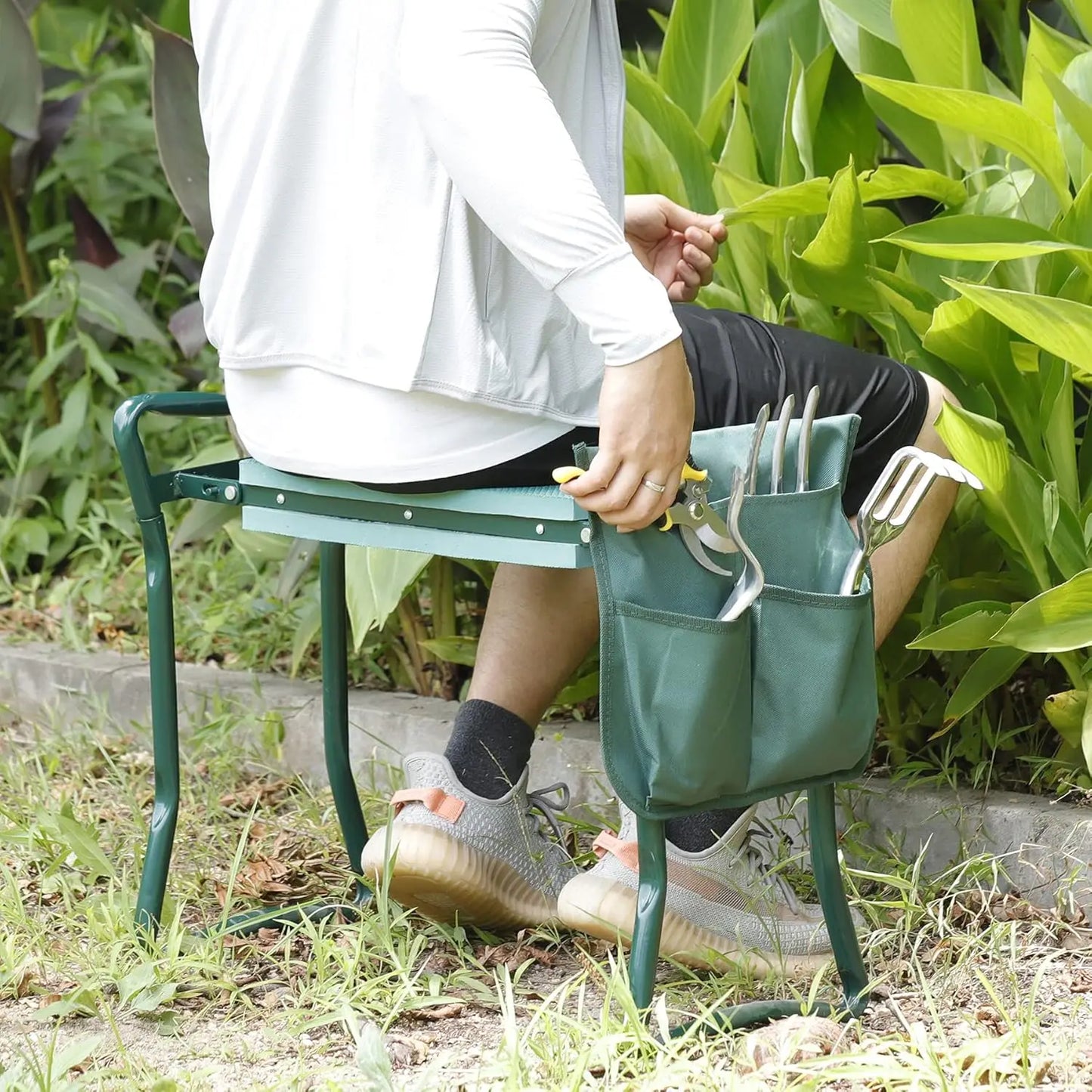 Folding Garden Kneeler Seat Bench With Handles And Pouch