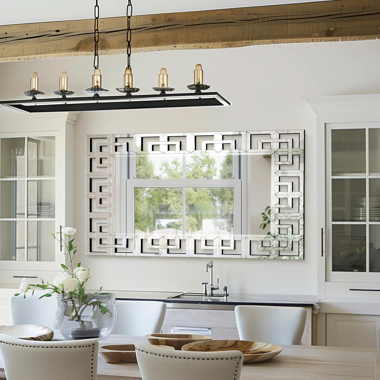 Venetian Style Rectangular Wall Mirror With Beveled Edge