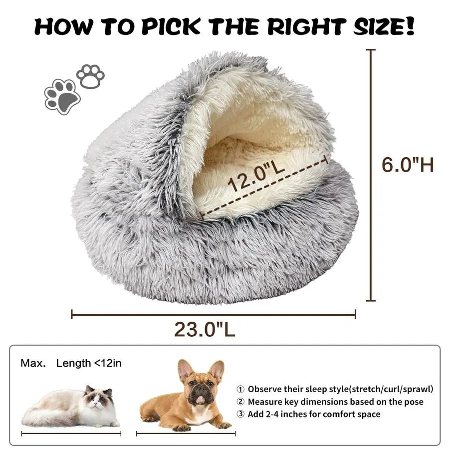 Cozy Cat Bed Round Plush Hooded Cave Indoor Outdoor Waterproof