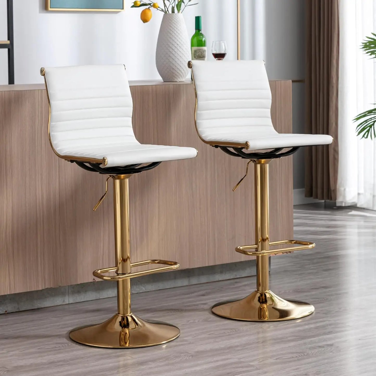 GUANGBAI Swivel Bar Stools With Back Set 2 Faux Leather