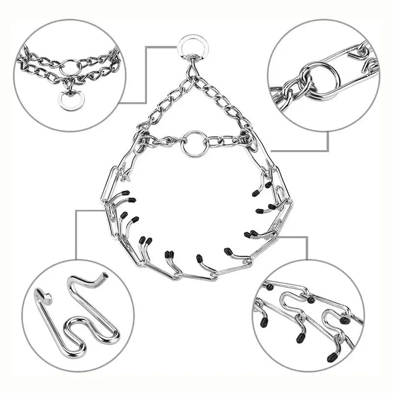 Pinch Dog Training Collar With Comfort Rubber Tips, Adjustable Stainless Steel
