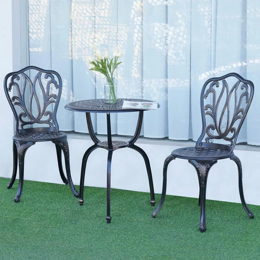 3 Piece Patio Bistro Furniture Set Cast Aluminum Table